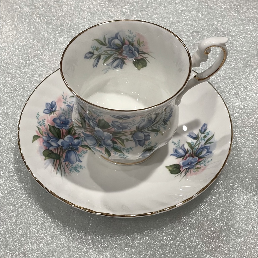 Queen’s “Rosina” Forget-Me-Not Vintage Teacup & Saucer Set | July Birthday | EUC